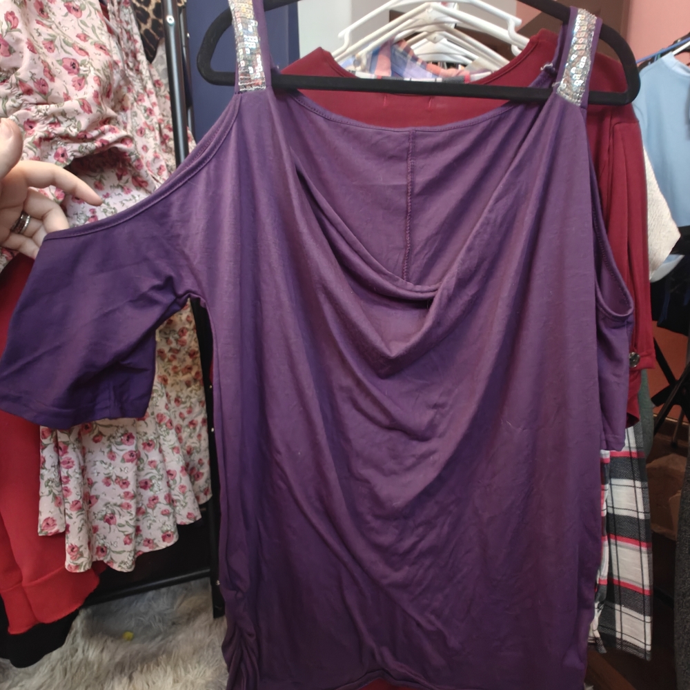 Purple Cold Shoulder Top